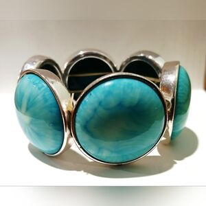 Chunky Silver and Turquoise Stretch Bracelet